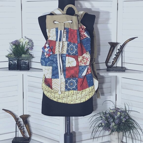 Paul Brent Beach Backpack Floral Print Red Blue Tan - Picture 1 of 10